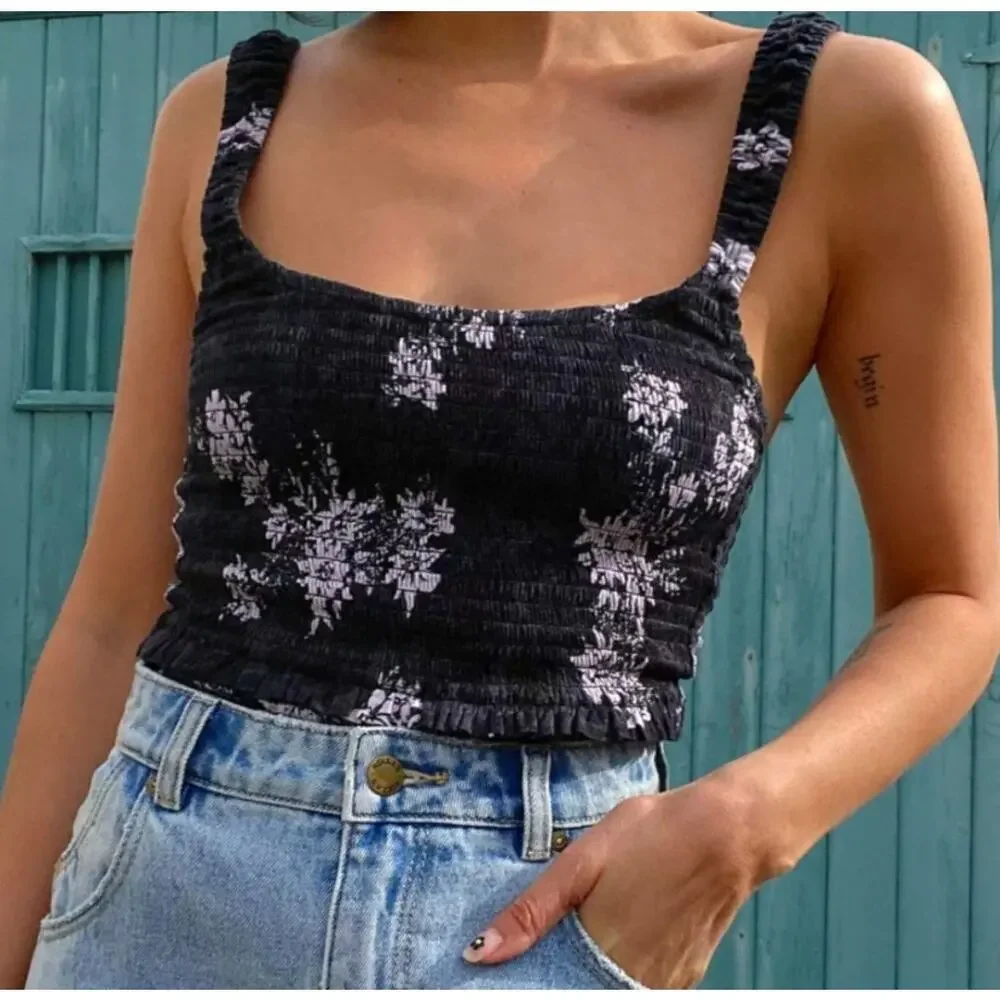 Free people ruched Layered medium juniors women crop top y2k summer mid drift M